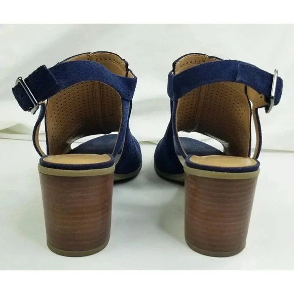Franco Sarto Size 8M Women's Blue Suede Buckle Ankle Strap Open Toe Block Heel - Picture 13 of 13